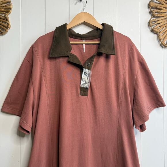 Free People shirt dress polo shirt dress midi collared boho sporty Large - Picture 4 of 8